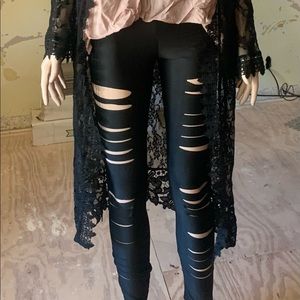 Black shiny cutout leggings, size small